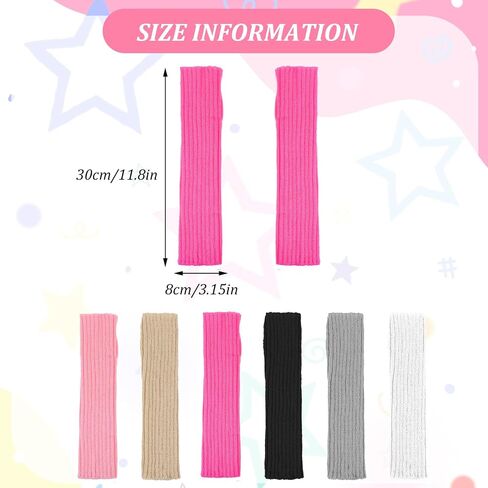 6Pairs Cute Arm Warmers Kawaii Warmers Sleeves, 6Colors Y2k Harajuku Japanese Style Long Fingerless Gloves for Women Girls Teens, Cold Weather Fsahion Arm Sleeve Thumb Hole Gloves in Saudi Arabia
