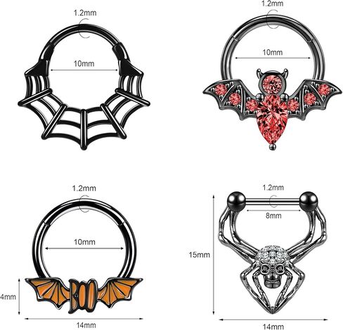 16G Septum Nose Ring Hoop for Women Men 316L Stainless Steel Halloween Nose Rings Halloween Bat Helix Earrings Clicker Dangle Daith Tragus Cartilage Piercing Jewelry, 4PCS in Kuwait