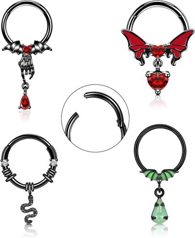 16G Septum Nose Ring Hoop for Women Men 316L Stainless Steel Halloween Nose Rings Halloween Bat Helix Earrings Clicker Dangle Daith Tragus Cartilage Piercing Jewelry, 4PCS in Saudi Arabia