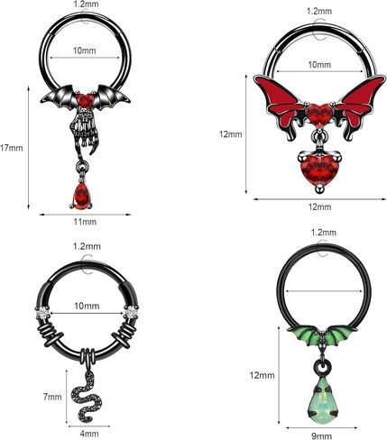 16G Septum Nose Ring Hoop for Women Men 316L Stainless Steel Halloween Nose Rings Halloween Bat Helix Earrings Clicker Dangle Daith Tragus Cartilage Piercing Jewelry, 4PCS in Saudi Arabia