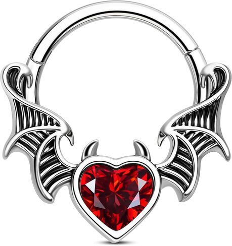 Jewseen Halloween Septum Rings Black Septum Jewelry Bat Wing Cartilage Earring Red Heart Helix Daith Conch Piercing Jewelry CZ Septum Rings 16g for Women Men in Saudi Arabia