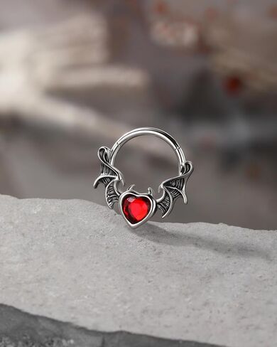 Jewseen Halloween Septum Rings Black Septum Jewelry Bat Wing Cartilage Earring Red Heart Helix Daith Conch Piercing Jewelry CZ Septum Rings 16g for Women Men in Saudi Arabia