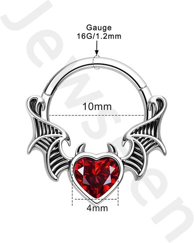 Jewseen Halloween Septum Rings Black Septum Jewelry Bat Wing Cartilage Earring Red Heart Helix Daith Conch Piercing Jewelry CZ Septum Rings 16g for Women Men in Saudi Arabia