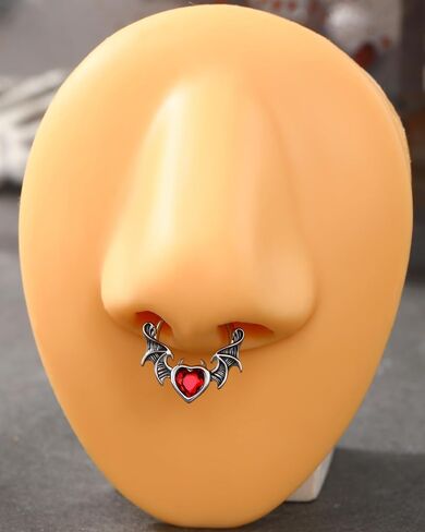 Jewseen Halloween Septum Rings Black Septum Jewelry Bat Wing Cartilage Earring Red Heart Helix Daith Conch Piercing Jewelry CZ Septum Rings 16g for Women Men in Saudi Arabia