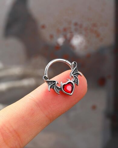 Jewseen Halloween Septum Rings Black Septum Jewelry Bat Wing Cartilage Earring Red Heart Helix Daith Conch Piercing Jewelry CZ Septum Rings 16g for Women Men in Saudi Arabia