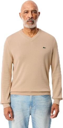 Lacoste Men's Monochrome Cotton V Neck Sweater in Saudi Arabia