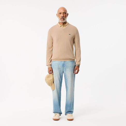 Lacoste Men's Monochrome Cotton V Neck Sweater in Saudi Arabia