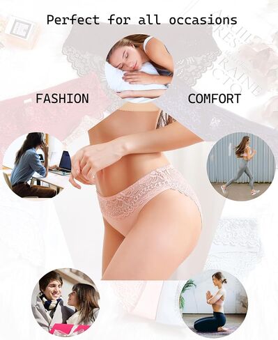 6 Pack Cheeky Underwear for Women Sexy Lace Bikini Seamless Panties Ladies No Show Silky Hipster in Saudi Arabia