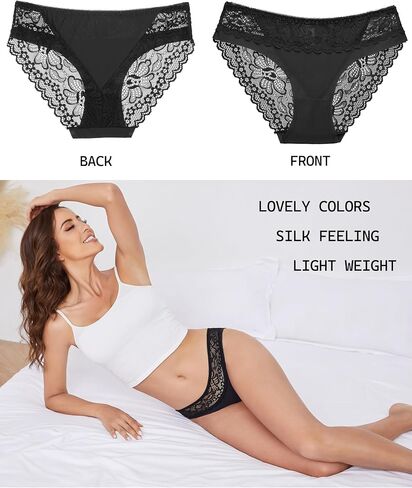 6 Pack Cheeky Underwear for Women Sexy Lace Bikini Seamless Panties Ladies No Show Silky Hipster in Saudi Arabia