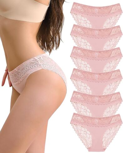 6 Pack Cheeky Underwear for Women Sexy Lace Bikini Seamless Panties Ladies No Show Silky Hipster in Saudi Arabia