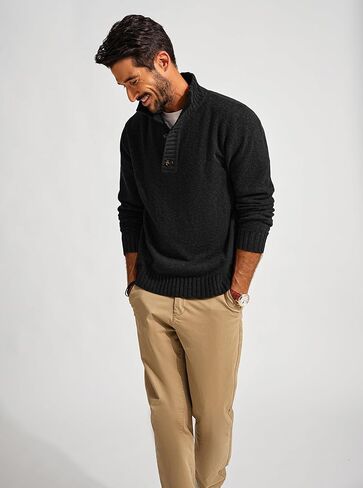 PJ PAUL JONES Mens Pullover Sweaters Quarter Button Sweater Stand Collar Knit Pullovers in Kuwait