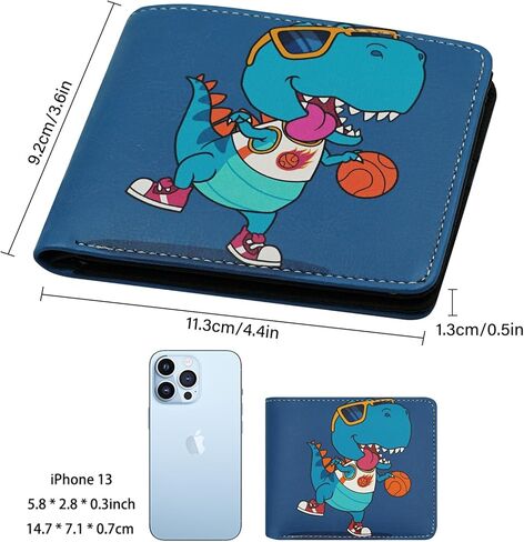 محفظة للأولاد للأطفال والمراهقين، محفظة جلدية مضحكة ثنائية الطي مع جيب للعملات المعدنية بسحاب وحامل للنقود للبطاقات للرجال الشباب، محفظة ألعاب كرتونية رائعة لهدايا الأطفال - كرة السلة على شكل ديناصور in Kuwait