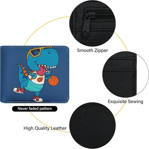 محفظة للأولاد للأطفال والمراهقين، محفظة جلدية مضحكة ثنائية الطي مع جيب للعملات المعدنية بسحاب وحامل للنقود للبطاقات للرجال الشباب، محفظة ألعاب كرتونية رائعة لهدايا الأطفال - كرة السلة على شكل ديناصور in Kuwait