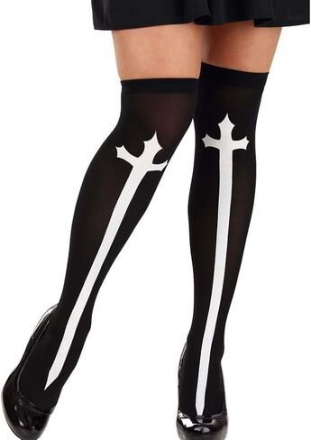 Halloween Thigh High Stockings Over Knee Long Socks Bloody Skeleton Nun Cross Tights Costume Party Favors for Women in Saudi Arabia