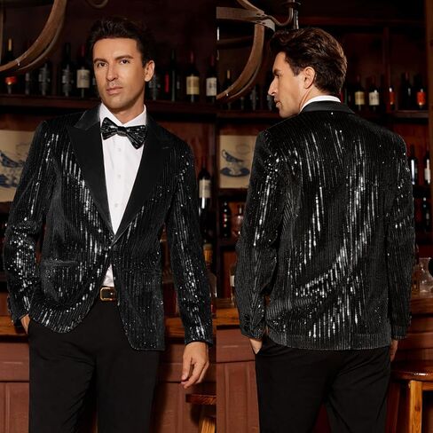 GRACE KARIN Mens Shiny Sequin Blazer Tuxedo One Button Slim Fit Suit Jacket for Party/Prom/Wedding in Saudi Arabia