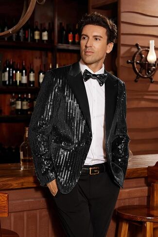 GRACE KARIN Mens Shiny Sequin Blazer Tuxedo One Button Slim Fit Suit Jacket for Party/Prom/Wedding in Saudi Arabia