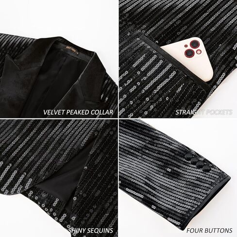GRACE KARIN Mens Shiny Sequin Blazer Tuxedo One Button Slim Fit Suit Jacket for Party/Prom/Wedding in Saudi Arabia