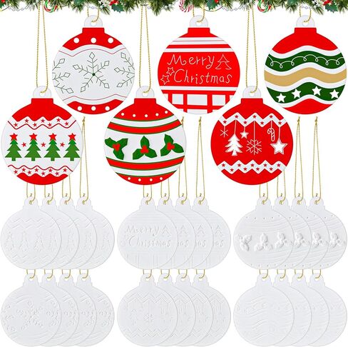 Zubebe 30 Pcs Christmas Tree Hanging Ornaments with Rope Paint Your Own Crafts DIY Ceramics Xmas Hanging Craft Ornaments Unpainted Xmas Character Ornaments Christmas Party Decor in Kuwait