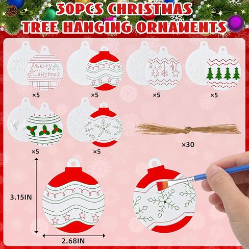 Zubebe 30 Pcs Christmas Tree Hanging Ornaments with Rope Paint Your Own Crafts DIY Ceramics Xmas Hanging Craft Ornaments Unpainted Xmas Character Ornaments Christmas Party Decor in Kuwait