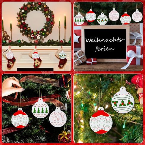 Zubebe 30 Pcs Christmas Tree Hanging Ornaments with Rope Paint Your Own Crafts DIY Ceramics Xmas Hanging Craft Ornaments Unpainted Xmas Character Ornaments Christmas Party Decor in Kuwait