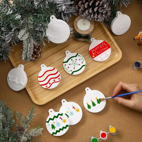 Zubebe 30 Pcs Christmas Tree Hanging Ornaments with Rope Paint Your Own Crafts DIY Ceramics Xmas Hanging Craft Ornaments Unpainted Xmas Character Ornaments Christmas Party Decor in Kuwait