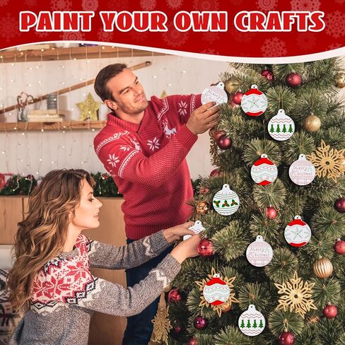 Zubebe 30 Pcs Christmas Tree Hanging Ornaments with Rope Paint Your Own Crafts DIY Ceramics Xmas Hanging Craft Ornaments Unpainted Xmas Character Ornaments Christmas Party Decor in Kuwait