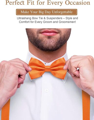 مجموعة ربطة عنق وحمالات رجالي فاخرة من Ultrashang: حمالة ظهر صلبة على شكل حرف Y وربطة عنق ذاتية - حفلات الزفاف التنكرية in Kuwait
