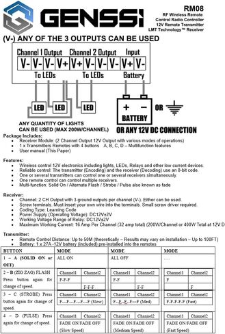 جهاز إرسال واستقبال لاسلكي 12 فولت 2 قناة عالي الطاقة تشغيل/إيقاف ستروب فلاش نبض LED قضبان إضاءة in Kuwait
