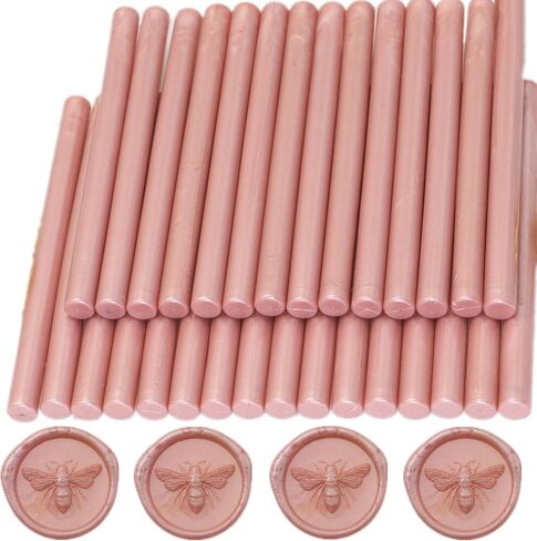 Wax Seal Sticks Rose Gold, 30pcs Glue Gun Wax Sealing Sticks for Wax Seal Stamp, Mini Wax Seal Gun Sticks Suit for 0.28'' Glue Gun Great for Wedding Invitations (Rose Gold) in Saudi Arabia