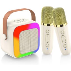 Mini Karaoke Machine for Kids, Portable Bluetooth Karaoke Speaker with 2 Wireless Microphone and LED Lights, Toys Birthday Gifts for Age 4-12 Years Old Girls and Boys (Pink)