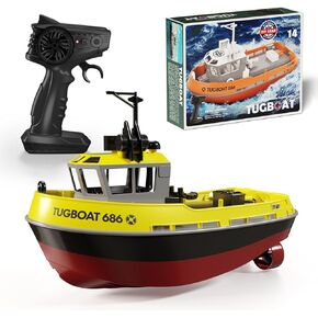 RC Boat, 1/72 RC Tugboat for Pools and Lakes, 2.4Ghz High-Speed Remote Control Boat with LED Lights and Low Battery Alarm for Kids and Adults