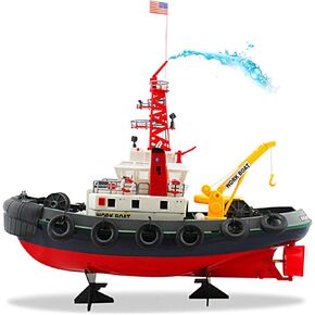 POCO DIVO US Seaport Super Work Boat RC Tugboat 2.4Ghz Radio Control Tug Boat Tow Model 23" Harbor Fire Fighting Ship Rescue Spurt Water Fireboat