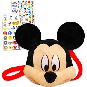 Disney Mickey Mouse Plush Shoulder Hand Bag for Kids Set - Bundle Includes Mickey Mouse Plushie with Straps Plus Mickey Mouse Stickers, More Mickey Mouse Shoulder Bag for Kids