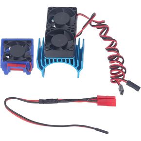 RC Heat Sink High Velocity Fan Motor Fan Set for Traxxas Slash 4x4 VXL 1/10 RC Car with Double Fan (Blue)