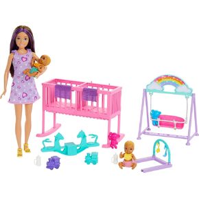 Barbie Skipper Doll & Nursery Playset with Accessories, Includes Twin Baby Dolls, Crib, Swing, See-Saw & More