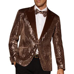 GRACE KARIN Mens Shiny Sequin Blazer Tuxedo One Button Slim Fit Suit Jacket for Party/Prom/Wedding