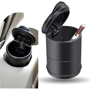 Pack-1 Car Ashtray, Odor-isolating and Keep Air Fresh One-handed Opening and Closing Trash Can with Lid, Portable Mini Flame-retardant ABS Trash Storage Box, Universal for Cars Home (Black)