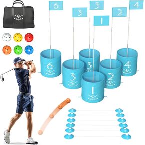 Holyton Backyard Golf Game with Bucket,Yard Games for Adults Family Kids Golf Practice Games for Beach,Camping, Park,Lawn,Picnic,6 Hole Golf