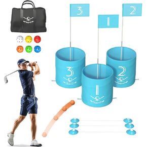 Holyton Backyard Golf Game with Bucket,Yard Games for Adults Family Kids Golf Practice Games for Beach,Camping, Park,Lawn,Picnic,3 Hole Golf