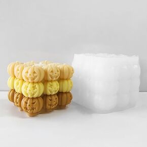 Pumpkin Candle Molds Silicone Halloween Bubble Cube Candle Molds 3D Pumpkin Candle Molds for Candle Making Soap Resin Home Decoration