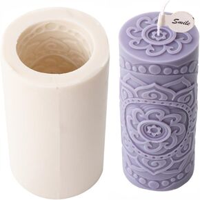 Vintage Sun Moon Pattern Pillar Candle Mold, Column Silicone Mold for Soy Wax Candle, Aromatherapy Candle, Gypsum, Plaster, Home Decor (Large, B)