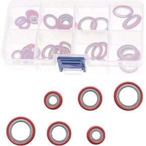 Pack-30 Car Air Conditioning Compressor Repair Gasket Combination Set, 8 SPECs High Temperature Resistant Flexible Washer, Cooling Pump Seal Ring with Storage Box, Universal for Cars (Red)