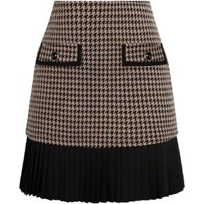 Kate Kasin Women's Casual Plaid High Waist Pleated A-Line Uniform Mini Skirt