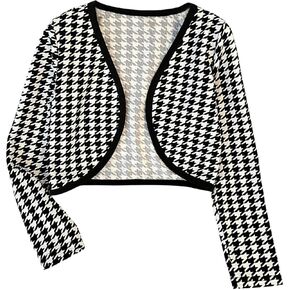 Milumia Girl's Houndstooth Print Open Front Long Sleeve Cardigan Crop Top