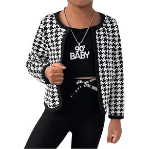 Floerns Toddler Girl's Houndstooth Print Outerwear Long Sleeve Open Front Cardigan Jacket