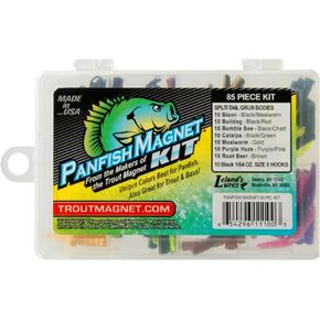 Trout Magnet 85 Piece Panfish Magnet Kit, with A Longer Shad Dart Hook, Includes 70 Split Tail Grub Bodies, 15 Black Size 8 Hooks, Catches All Types of Fish
