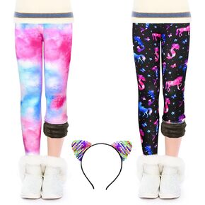 ZukoCert Girls Fleece Leggings Multipack Toddler Warm Winter Leggings for Girls in 4-10 Years Fleece Pants Girls