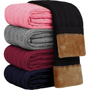 Resinta 1 Pair Toddler Girls Cotton Fleece Lined Leggings Thick Thermal Pants Warm Cable Knit Velvet Tights