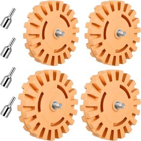 4PCS Decal Remover Eraser Wheel Tool Kit, 4inch Rubber Power Drill Attachment with Adapter for Removes Car Adhesive, Pinstripe, Sticker, Vinyl