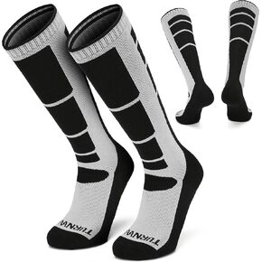 2-Pairs Ski Socks 85% Cotton Over The Calf (OTC) for Skiing, Snowboarding, Winter Outdoor Activities for Adult & Kids